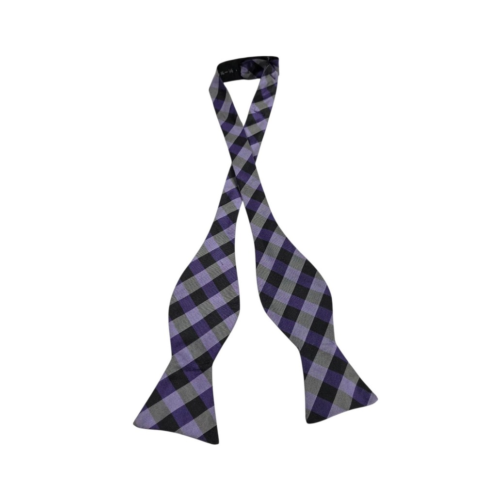 Ted Baker London Purple‎ Grey Plaid Silk Bow Tie Adjustable Neckwear Preppy
